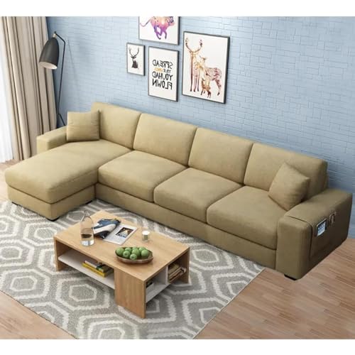 FURNY Alora 5 Seater Fabric LHS L Shape Sofa Set (Beige)