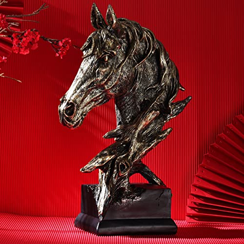 Xingyan Resin Horse Statue Retro Golden Color For Cowboy,Decor Horse Sculpture,Horse Head Decor For Home Coffee Table,Office,Bookshelf,Desk,Living Room,Decor Horse Modern Art Figurine (Golden[L]) #TOP6