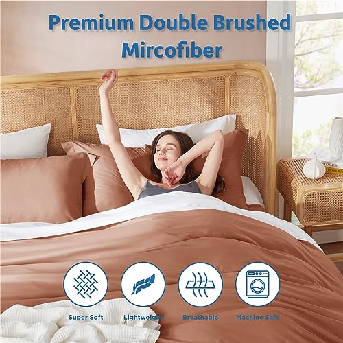 Nestl Rust Duvet Cover Full Size - Soft Double Brushed Full Size Duvet Cover Set, 3 Piece, with Button Closure, 1 Duvet Cover 80x90 inches and 2 Pillow Shams