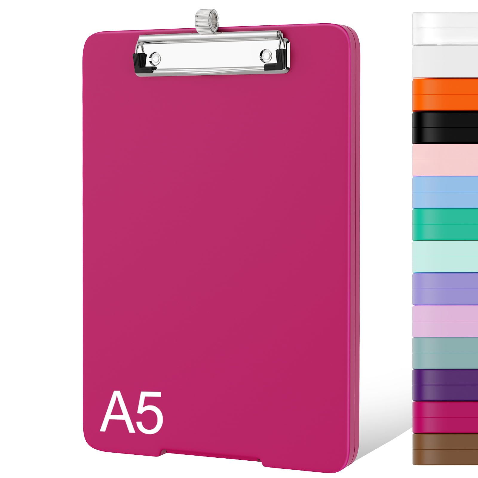 Piasoenc Small Clipboard with Storage, A5 Organization Box with Pen Holder, Plastic Clipboard with Low Profile Clip for Nurses, Teachers, Lawers, Red