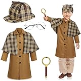 Bonuci 5 Pcs Detective Costume for Kids Halloween Secret Agent Kit Include Detective Hat Detective Costume Magnifying Glass Eyeglasses Kit for Kid Halloween Cosplay Stage
