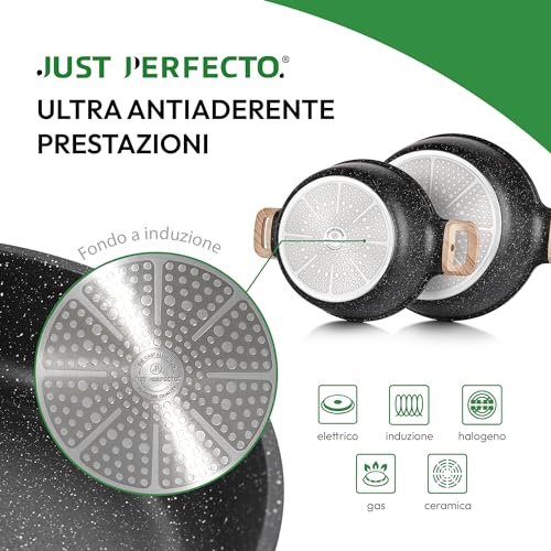 JUST PERFECTO Batteria Pentole e Padelle a Induzione, Set Padelle Antiaderenti Per tutti i piani cottura, Batteria di pentole antiaderente 24/28cm con Coperchi, set pentole induzione senza pfoa e ptfe - immagine 5