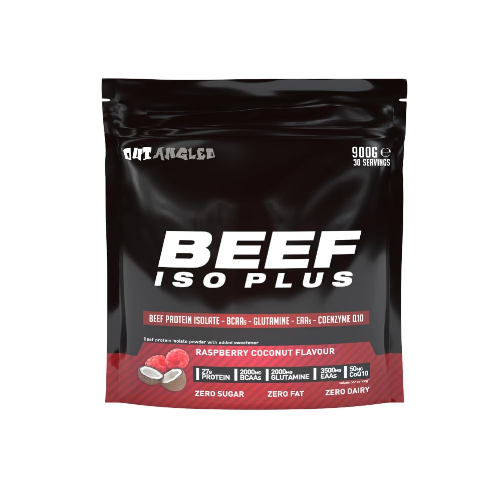 Beef Iso Plus, Beef Protein Isolate Powder, High Protein, No Fat and No Sugar | Raspberry Coconut Flavour 900g 30 Servings | Halal, Paleo and Keto Friendly, Dairy Free, Gluten Free