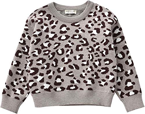 FIOMVA Toddler Baby Girl Boy Leopard Sweater Vest Long Sleeve/Sleeveless Pullover Top Blouse Warm Knitted Outwear Clothes (Leopard Sweater Grey,2-3T)
