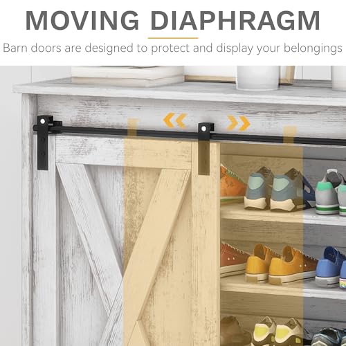 DWVO Farmhouse Shoe Storage Cabinet with Bench, 5-Tier Slim Shoe Cabinet with Adjustable Shelves for 20 Pairs with Sliding Door for Entryway, Hallway, Living Room (Embossed White)