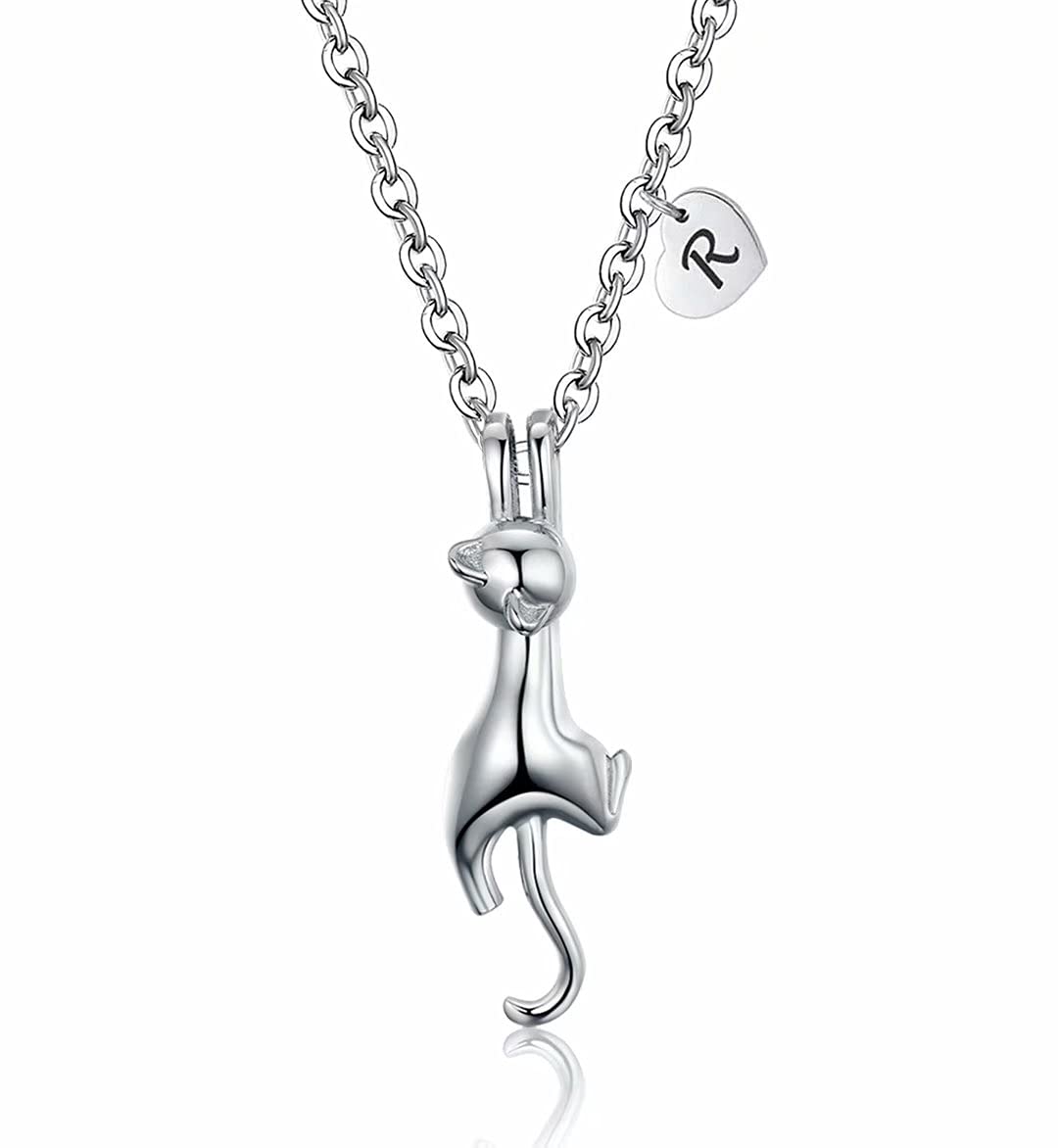 AILAAILA Kitty Cat Necklace for Girls | Heart Initial Letter Necklace | Stainless Steel Pendant Jewelry Gifts for Cat Lover Women Girls, Metal, Cubic Zirconia