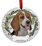 Beagle Ornament - E&S Pets - DIY Personalizable - Dog Gifts - Ceramic Round Ornament with Glazed...
