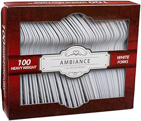 Crystalware, Heavy-Weight White Plastic Forks, Durable, Disposable, 100/box