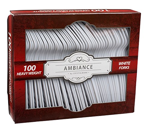 Crystalware, Heavy-Weight White Plastic Forks, Durable, Disposable, 100/box