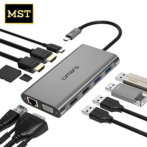 Omars Adaptateur USB C Hub 11-en-1, Triple Affichage(Dual HDMI 4K&VGA), Dock Station avec RJ45 1Gbps LAN, 4xUSB, Lecteur de Carte SD/Micro SD, Port d'alimentation Type C 100W PD pour MacBook Pro Air