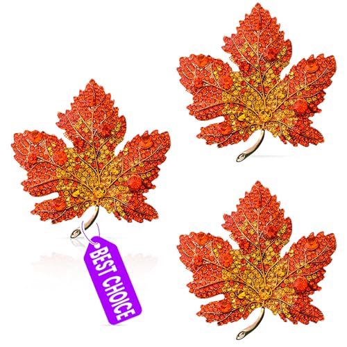 CYGYINT Vintage Maple Leaf Brooch Pin 3Pack with Rhinestones Autumn Thanksgiving Lapel Pin Set, Sparkling Floral Design for Wedding Party Jewelry Accessories Fall Gift Ideas