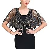 vimate Vintage Wrap Shawl, 1920s Costume Beaded Shawl for Women Gatsby (Style 3-Black & Glod)