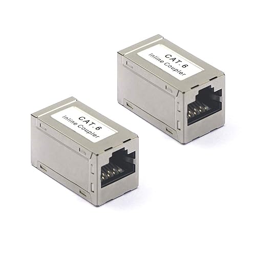 Miniatura 1 de VCELINK Acoplador RJ45 blindado, extensor de cable Ethernet CAT6CAT5ECAT5, acoplador en línea PoE hembra a conector hembra en plata, paquete de 2