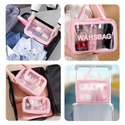 Clear Travel Toiletry Bags Set - 4 Waterproof Makeup Bags (Pink) - Image 6