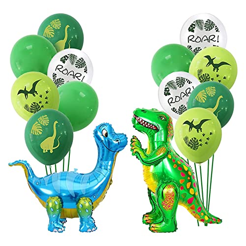 22 Pièces Ballon Dinosaure, Ballons en Aluminium de Dinosaure Debout 3D Gonflables Avec des Ballons en Latex de Dinosaures vert Bleu pour la Fête D'anniversaire Baby Shower Cover
