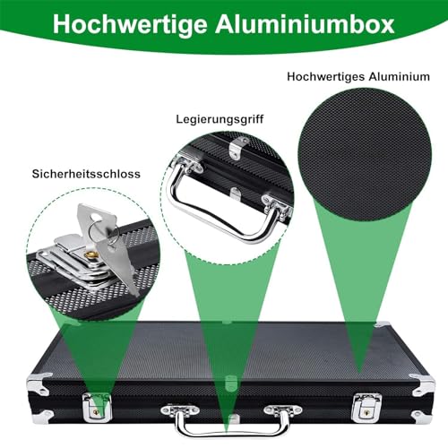 AufuN Pokerkoffer 500 Chips Laser Pokerchips 12 Gramm Metallkern, inkl. 2X Pokerdecks, 5X Würfel, Dealer Button, Big Blind, Little Blind, Poker-Set mit Schwarz Aluminium Gehäuse mit 2 Schlüssel – Bild 5