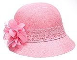 Women's Gatsby Linen Cloche Hat with Lace Band and Flower - Pink