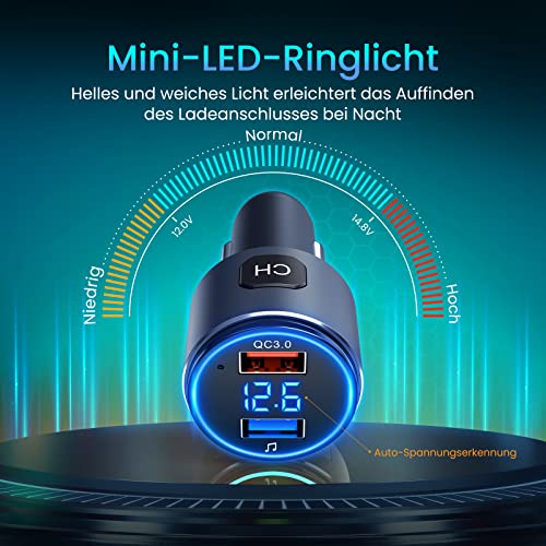 Verbesserter V5.0 Bluetooth-FM-Transmitter für Auto, QC3.0 & LED-Hintergrundbeleuchtung, kabelloser...