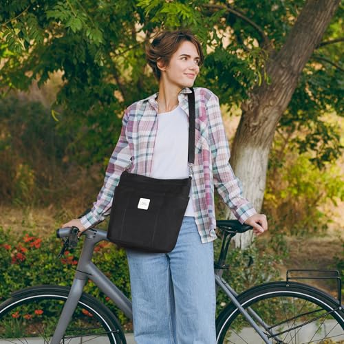 Iswee Canvas Tote Bag with Zipper Multi Pockets Tote Purse for Women Fashion Crossbody Tote Shoulder Bag Handbag Everyday Bag2