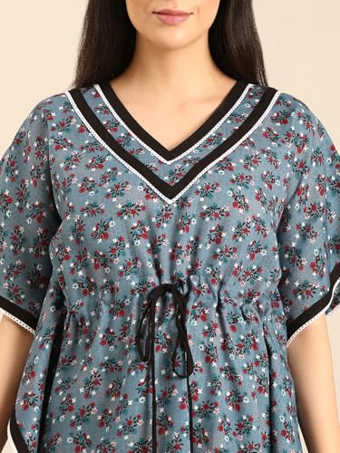 Image of Rupa Jon Aishwarya Women Full Length Printed Kaftan Nighty in Premium Cotton Blend Fabric, Night Dress, Maxi Nighty for Comfortable Everyday Wear