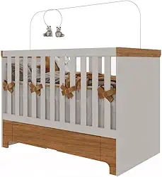 Berço para Bebê com Gaveta Vira Mini Cama Antonella Off White com Caramelo