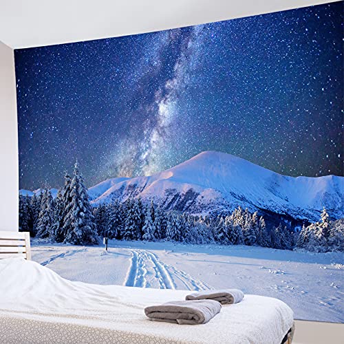 LB 雪景 タペストリー 冬に雪が降っている夜 おしゃれ壁掛け 装飾布 壁飾り インテリア ホームデコレーション 多機能 パーティー リビング 窓 お店 個性ギフト 人気 新年祝い (150x100cm)