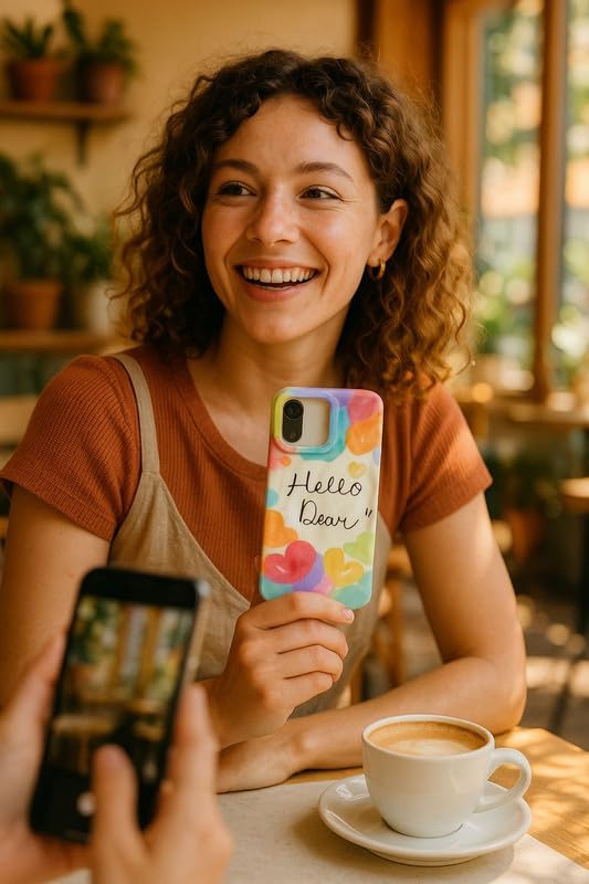 Image of COVERLY for iPhone 14 Plus Hello Dear Quote Quirky & Trendy Wrinkle Phone Case, Luxury Texture Pattern Retro Cute Colorful Artistic Cool Design -Aesthetic Princess Cover for Apple iPhone 14 Plus