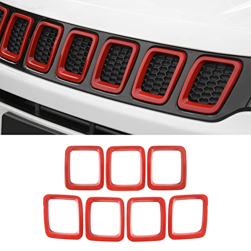 Image of CheroCar Grille Inserts ABS Front Grill Cover Guard Exterior Accessories for Jeep Compass 2017-2020, Red