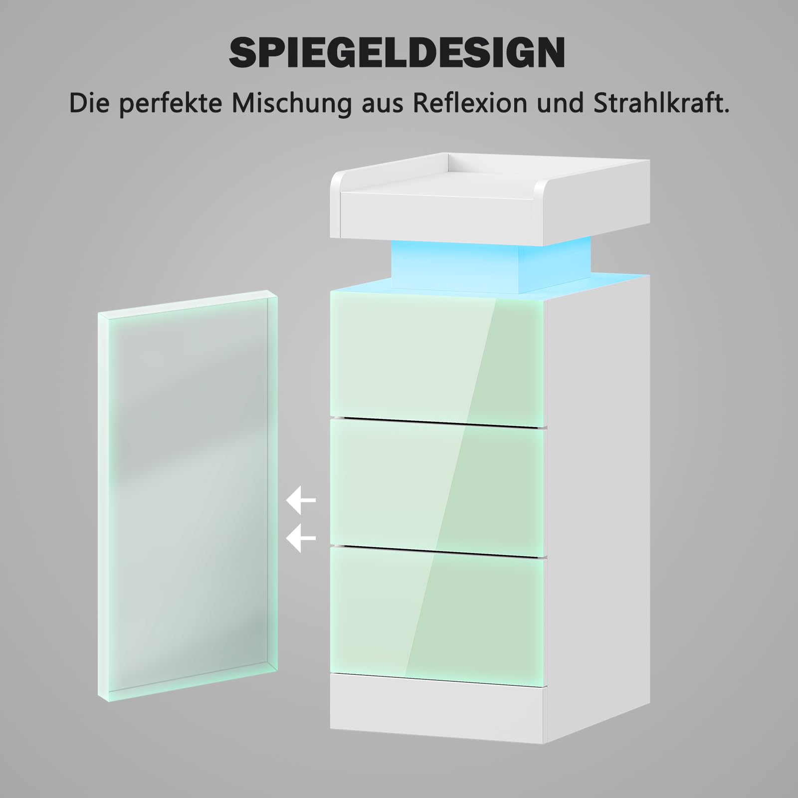 Dripex Nachttisch 2er Set schmal, 3 Schubladen LED Beistelltisch mit RGB Licht Weiß