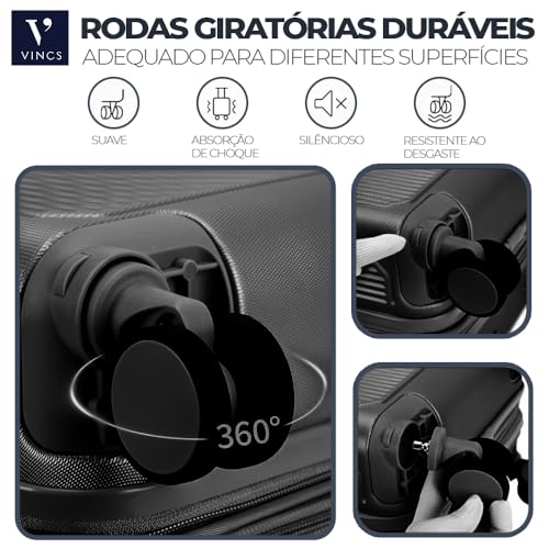 Mala de Viagem de Bordo 10kg com Zíper Expansível Rígida Padrão ANAC com 4 Rodas duplas 360° Porta C