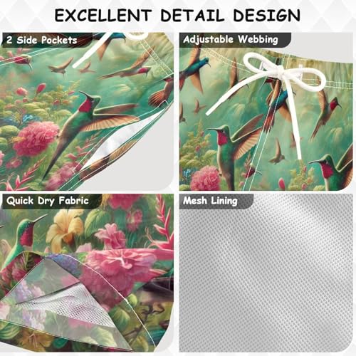 Flowers Hummingbirds Boys Swim Trunks Quick Dry Toddler Swimsuit Boy Swimwear Board Shorts Bathing Suits M3