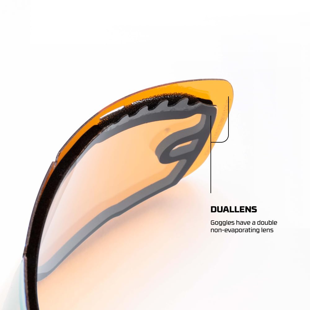 Endurance Occhiali da Moto | Spugna a Triplo Strato | DualLens Rivestimento Antigraffio AntiFog | Banda Larga 40 mm con Stampa in Silicone | Due Lenti Incluse