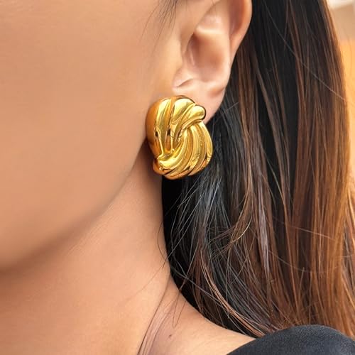 Chunky Gold Earrings for Women 18K Gold Plated Statement Earrings Trendy Minimalist Large Chunky Gold Studs Earrings3