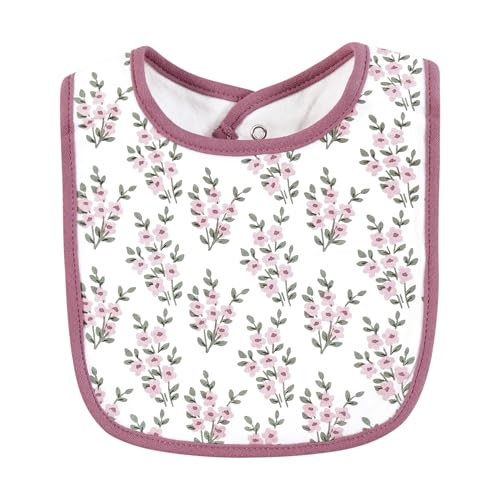 Image of Hudson Baby Infant Girl Cotton Bibs, Plum Wildflower, One Size