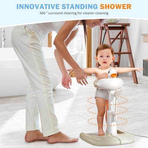 Image of Adjustable Height Baby Shower Stand with Anti-Slip Base, Bath Shower Standing Support, Portable Bath Helper
