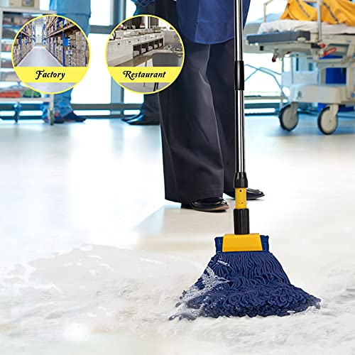 Masthome Commercial Loop-End String Wet Mop, Industrial Grade Heavy Duty Floor Mop, 55'' Stainless Steel Pole Jaw Clamp For Floor Cleaning (Total 2 Pcs String Mop Heads) #TOP6