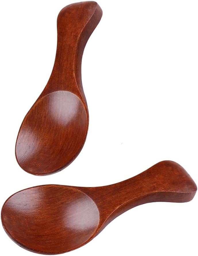AKOAK 2 Pcs Mini Wooden Spoon with Short Handle, Perfect Small Jar of Jam, Spices, Condiments, Sugar, Honey, Tea Coffee Spoon, Kitchen Accessories (Dark brown)