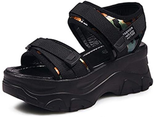 Amazon Jinlun ウェッジソールサンダル レディース 厚底サンダル スニーカーソールサンダル スポーツサンダル 歩きやすい ビーチ サンダル おしゃれ 迷彩柄 ビーサン 軽量 韓国 ベランダヒール 大きいサイズ 美脚 オシャレ 可愛い 安定感 防滑 身長up レースアップ