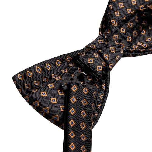 Image of Hi-Tie Bow Ties for Men Pre-Tied Pocket Square with Cufflinks Mens Bowtie Sets for Wedding Formal Party