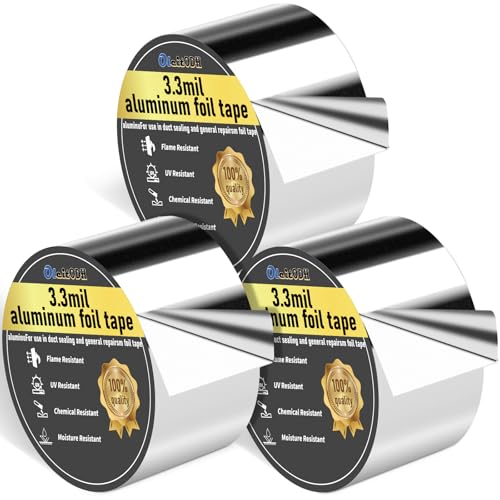 Image of Oleitodh 3 Pack Aluminum Foil Tape Bulk - 4 Inch x 55 Yards - 3.3mil Heavy Duty Metal Duct Tape, Aluminum HVAC Tape for Sealing & Patching, Air Ducts, Insulation Metal Repair, Professional Grade