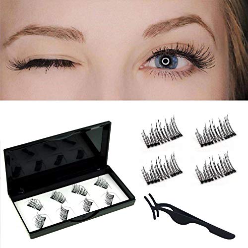 Upgraded No Glue Magnetic Eyelashes Natural Look, Half Eye 2 Magnets Reusable False Eyelashes with Applicator (black) (black)