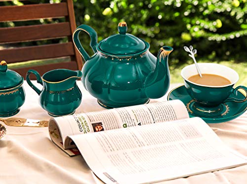Chenp.hmc Tea Set 22-Piece Porcelain Ceramic Coffee Tea Gift Sets Cups Saucer Service For 6 Teapot Sugar Bowl Creamer Pitcher And Teaspoons Porcelain Tea Set For Mother's Day(Without Mug Hooks) #TOP7
