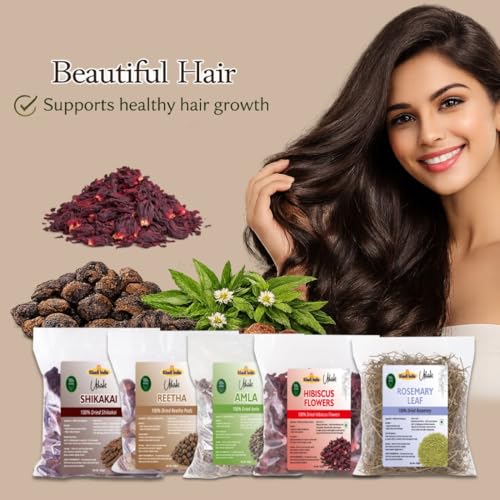 Image of Khadi Utkrisht Dried Amla Reetha Shikakai Hibiscus & Rosemary Leaves Combo for Hair Growth | Ayurvedic Herbs for Hair Growth, Hair Fall Control & Scalp Care - Pack of 5