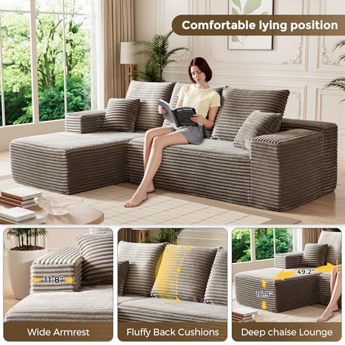 Image of 108 inch Boneless Couches for Living Room, L Shaped Comfy Cloud Modular Sectional Memory Foam Deep Seat Boneless Couch, No Assembly Required Boneless Sofa for Living Room with Left Facing Chaise, Camel