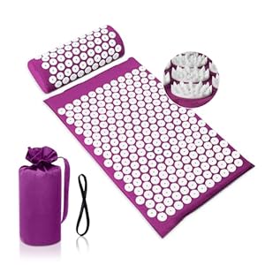 BULZEU Acupressure Mat & Pillow Set, Acupuncture Mat with Travel Bag for Relieving Back, Neck and Shoulder Pain, Purple