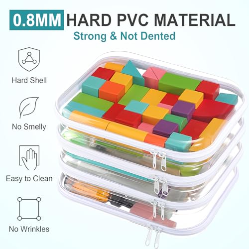 Image of Hoolerry 4 Pcs Hard Clear Zipper Case Makeup Bags Plastic Zipper Pouch Transparent Storage Box Containers for Cosmetics, Snacks, Building Blocks, Puzzles(Clear,9.8 x 7.9 x 2 in,White)