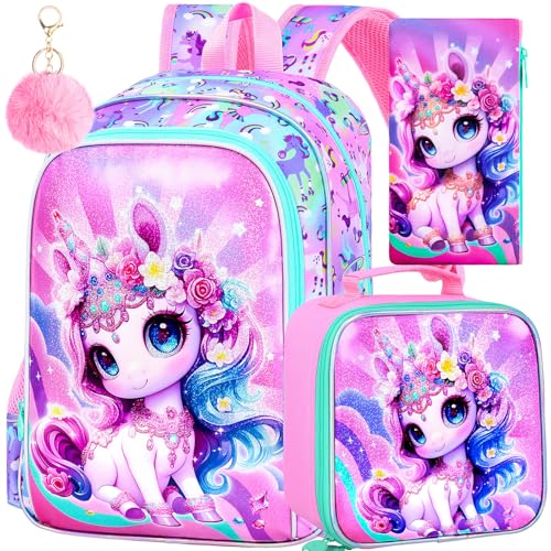 FTJCF Unicorn Backpack for Girls, 16