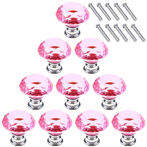 Akstore 10 Pcs Crystal Glass Cabinet Knobs 30mm Diamond Shape Drawer Kitchen Cabinets