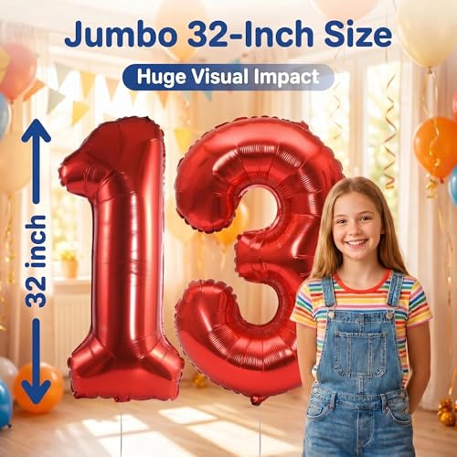 Image of YPSelected 32 Inch Large Foil Helium Number Balloon Birthday Wedding Party 0-9 (Red, 3)