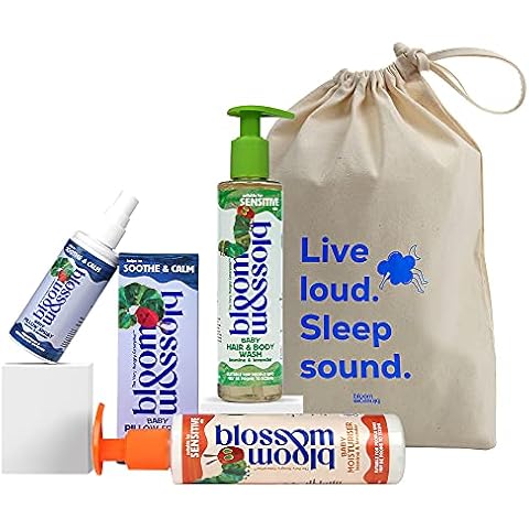 Bloom and Blossom Baby Bedtime Bundle Gift Set - The Very Hungry Caterpillar - Pillow Spray 75 ml, Hair & Body Wash 200 ml, Moisturiser 200 ml - Suitable from Newborn - Lavender and Jasmine - Vegan Cover